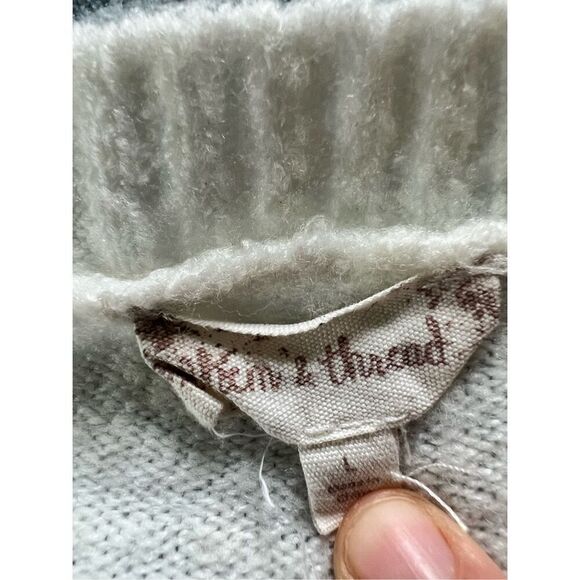 Hem & Thread Ivory Tan Color Block Stripe Acrylic Blend Sweater Large - Picture 3 of 5